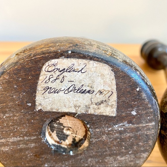 Antique 1880s wood candle sticks England New Orleans handcrafted - Picture 5 of 6